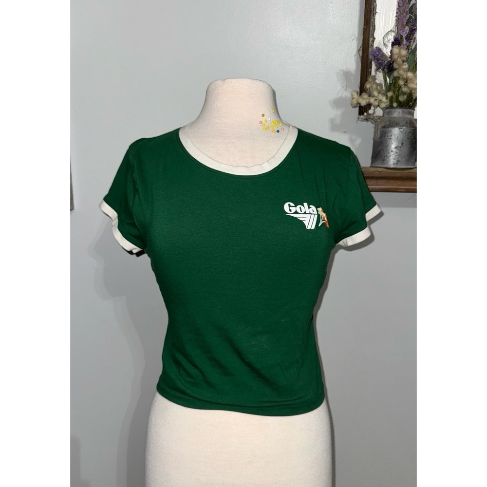 Gola green embroidered babydoll jersey style‎ crop top by Anthropologie.